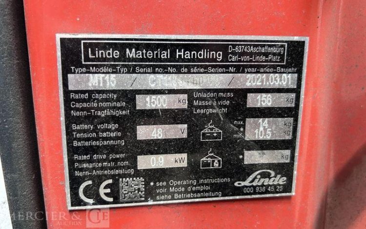 LINDE TRANSPALETTE ELECTRIQUE M15 – AN 2021 – 769 HEURES ROUGE Y60169