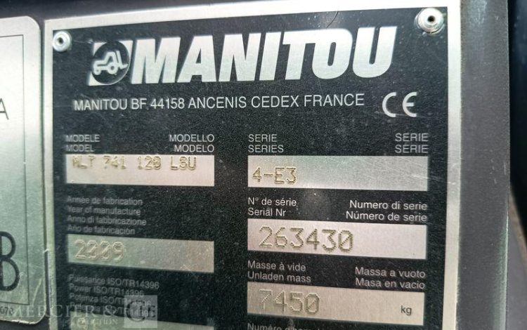 MANITOU CHARIOT TELESCOPIQUE MLT741-120LSU DIESEL 5,9M – 4,1 TONNES – 1124 H – AN 2009  263430