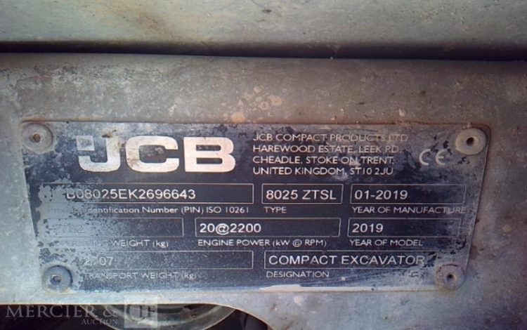 JCB MINIPELLE CANOPY 8025ZTSL –  2T7 – 2250H – AN2019  372798