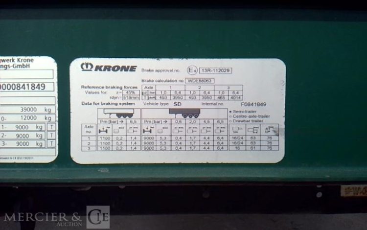 KRONE SEMI REMORQUE BACHE 3 ESSIEUX PTAC 38T  EY-953-RH