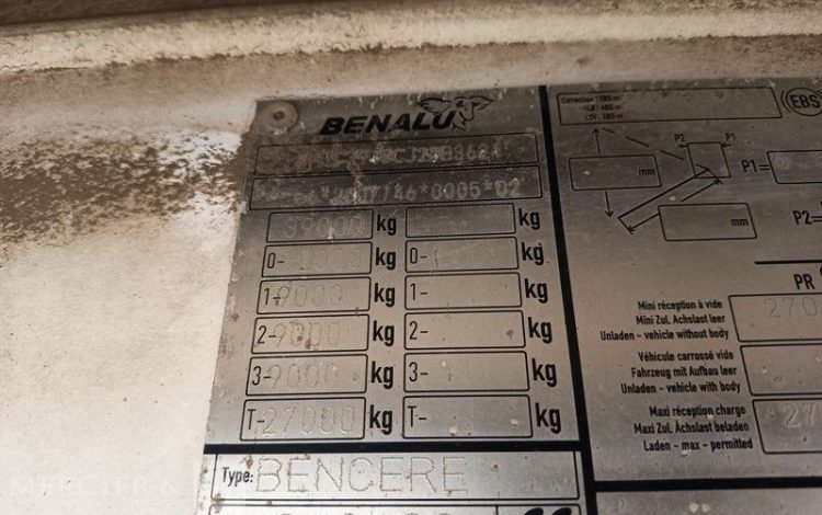 BENALU SEMI BENNE CEREALIERE BASCULANTE 3 ESSIEUX – PTAC 38 TONNES – ANNEE 2019  FC-023-ZK