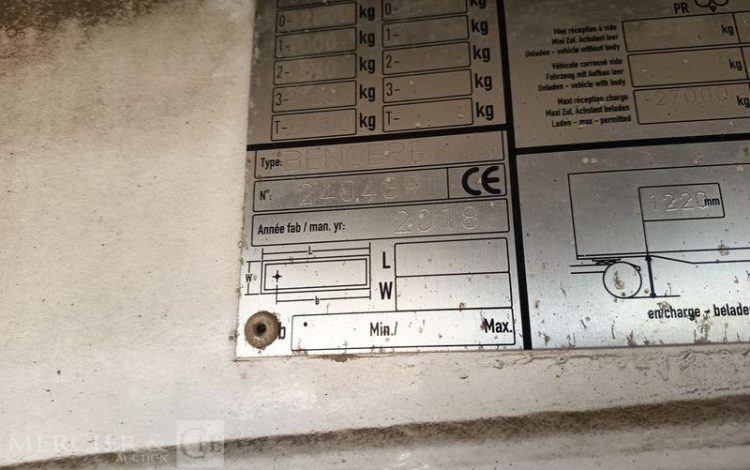 BENALU SEMI BENNE CEREALIERE BASCULANTE 3 ESSIEUX – PTAC 38 TONNES – ANNEE 2019  FC-023-ZK