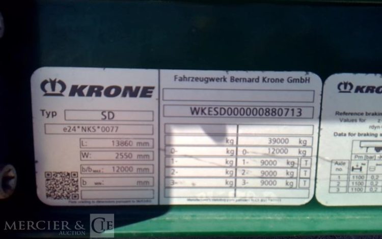 KRONE SEMI REMORQUE BACHE 3 ESSIEUX PTAC 38T  FF-642-LA