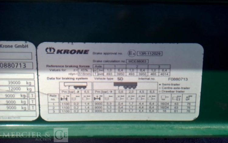 KRONE SEMI REMORQUE BACHE 3 ESSIEUX PTAC 38T  FF-642-LA