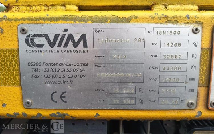 IVECO STRALIS 420 PORTE ENGIN DIESEL – PTAC 32 TONNES – 304711 KMS – ANNEE 2019 JAUNE FG-341-XS