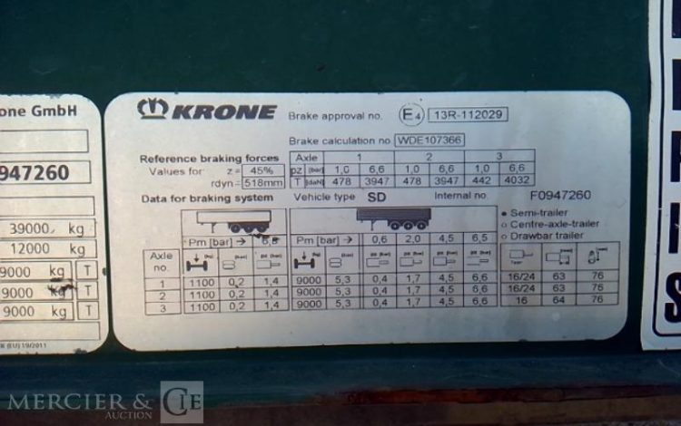 KRONE SEMI REMORQUE BACHE – 3 ESSIEUX – PTAC 38T  FV-855-PG