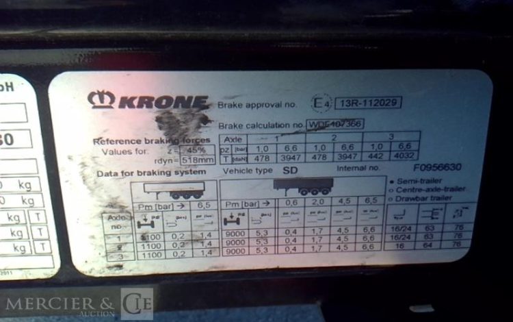 KRONE SEMI REMORQUE BACHE – 3 ESSIEUX – PTAC 38T  FW-068-LK