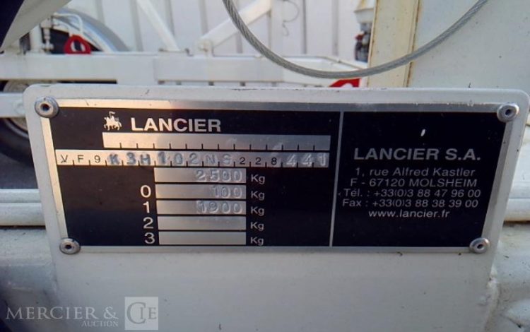 LANCIER REMORQUE PORTE TOURET K 19H – 1 ESSIEU – PTAC 2T5 –  GK-507-NB