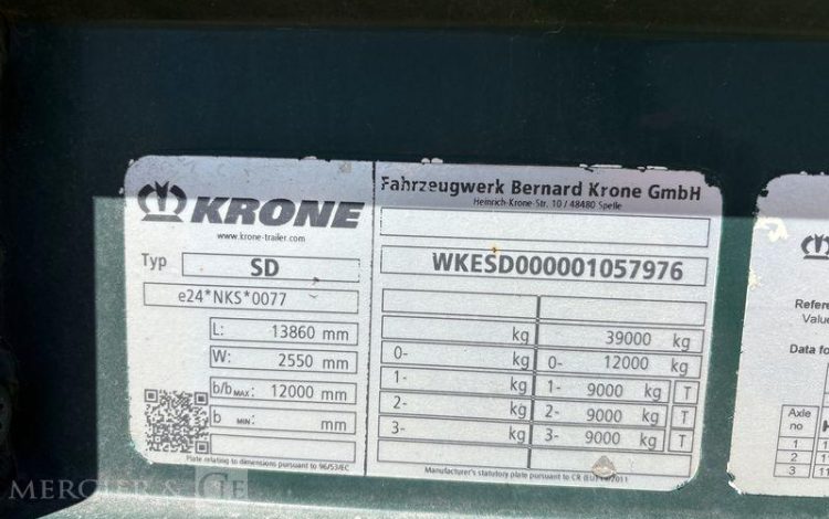 KRONE SREM PLSC 3 ESSIEUX 38T HAYON VERT GM-853-GK