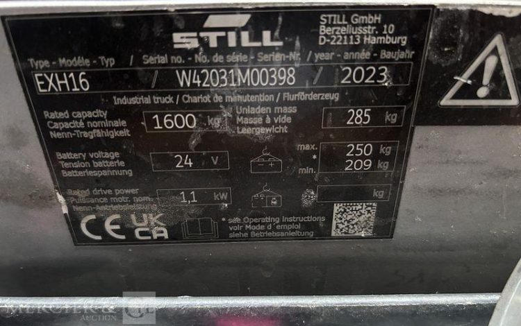 STILL TRANSPALETTE ELECTRIQUE EXH16 – CAP 1T6- 2450 HEURES AN 2023 ORA M00398