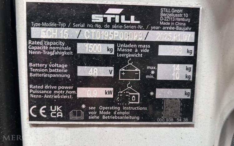 STILL TRANSPALETTE ELECTRIQUE ECH15 – CAP 1T5 – AN 2025 – 66 HEURES ORA P00093