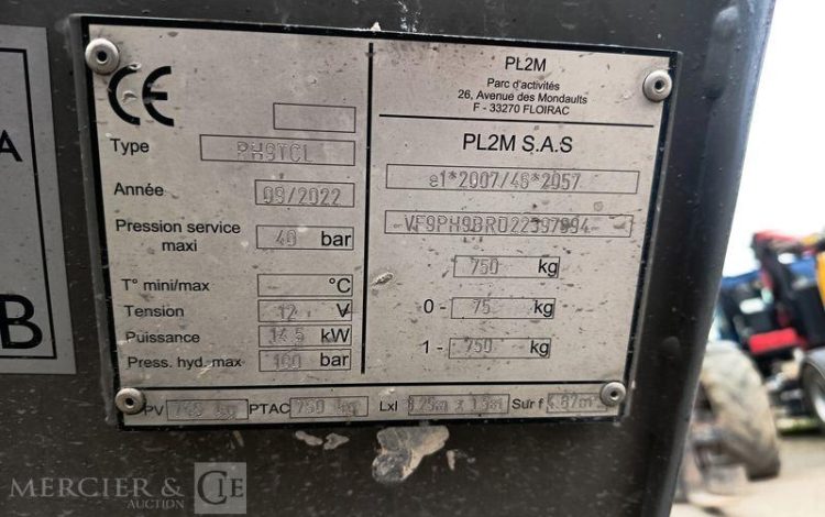 PL2M MACHINE A PROJETER PH9TCL TRACTABLE – DIESEL – PTAC : 750 KGS – ANNEE 2022  PH9TCL