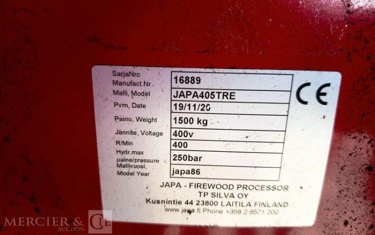 JAPA FENDEUSE TRONCONNEUSE JAPA 405 TRE  AVEC TABLE DE LEVAGE PALAX MIDI – ANNEE 2020  16889