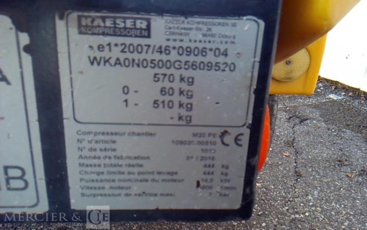 KAESER COMPRESSEUR D AIR M20 – 2000L – 7BARS – 497H – 1 ESSIEU + PTAC 570KG – AN2016  DZ-320-WJ