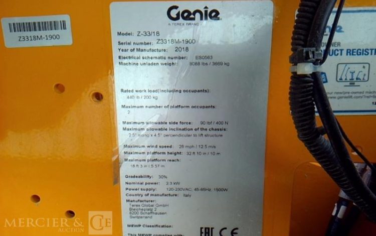GENIE NACELLE TELESCOPIQUE ARTICULEE Z33/18 – 10M – 578H – AN2018  ELE10301