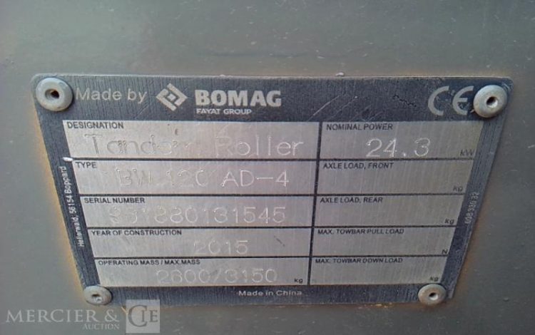 BOMAG ROULEAU DOUBLE BILLES BW 120  AD-4 – 1424H – AN2015  F360H001