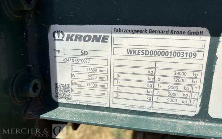 KRONE SREM PLSC 3 ESSIEUX 38T HAYON VERT GL-214-BJ