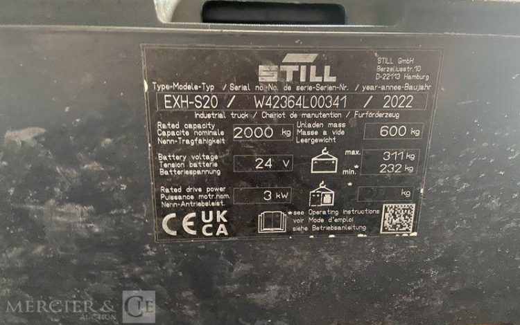 STILL TRANSPALETTE ELECTRIQUE EXH-S20 – CAP 2T – AN 2022 – 1472 HEURES ORA L00341