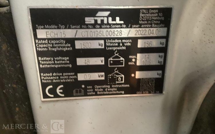 STILL TRANSPALETTE ELECTRIQUE ECH 15 -CAP 1T5 – AN 2022 – 267 HEURES ORA L00628
