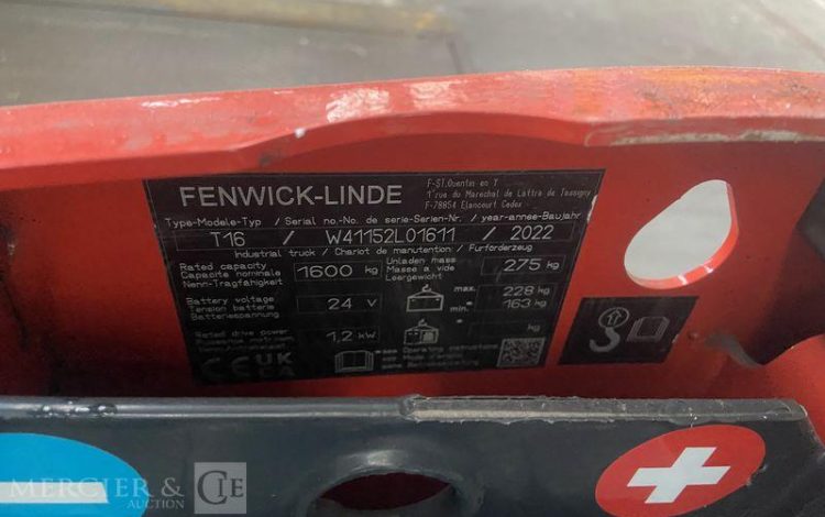 FENWICK TRANSPALETTE ELECTRIQUE T16 – CAP 1T6 – AN 2022 – 774 HEURES ROUGE L01611