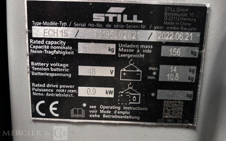 STILL TRANSPALETTE ELECTRIQUE ECH15 -CAP 1T5 – AN 2022 ORA L02621