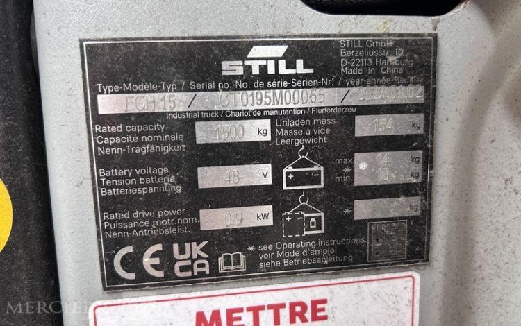 STILL TRANSPALETTE ELECTRIQUE ECH15 – CAP 1T5 – AN 2023 GRIS M00055