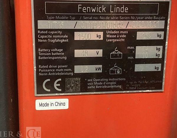 FENWICK TRANSPALETTE ELECTRIQUE MT15 -CAP 1T5 – AN 2023  – 515 HEURES ROUGE M61862