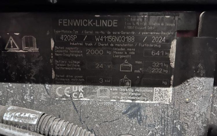 FENWICK TRANSPALETTE ELECTRIQUE T20SP – CAP 2T – AN 2024 – 1071 HEURES ORA N03188