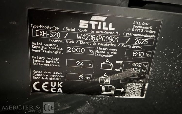 STILL TRANSPALETTE ELECTRIQUE EXH-S20 – CAP 2T – AN 2025 – 279 HEURES ORA P00901