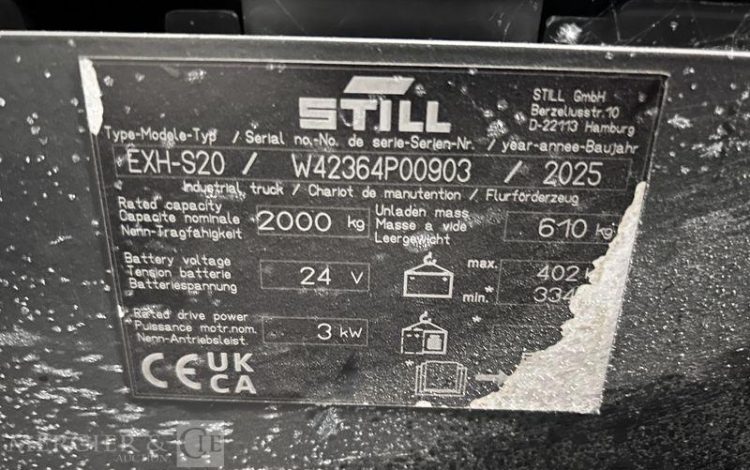 STILL TRANSPALETTE ELECTRIQUE EXH-S20 -CAP 2T – AN 2025 – 356 HEURES ORA P00903