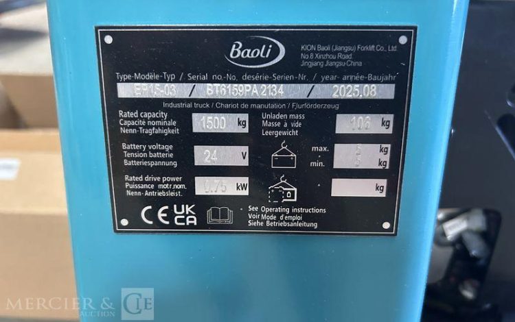 BAOLI TRANSPALETTE ELECTRIQUE EP15-03 – CAP 1T5 – AN 2025 BLEU PA2134