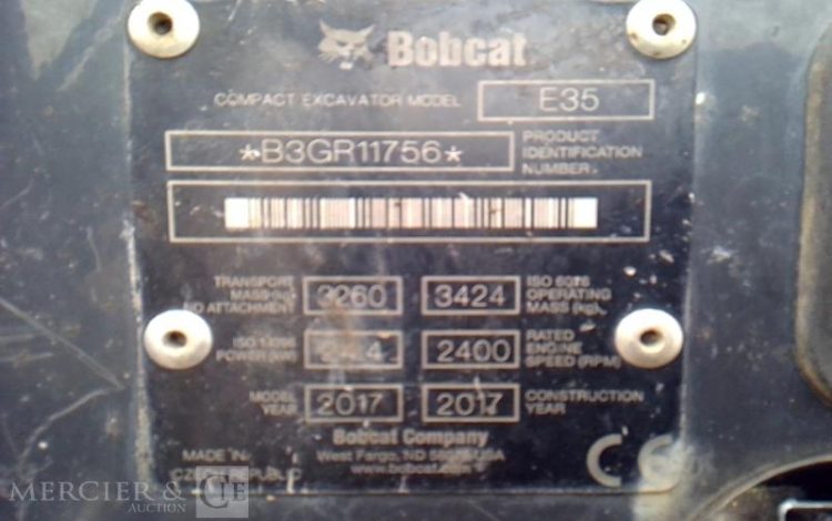 BOBCAT MINIPELLE E35 – 2 GODETS – 3.5T – 3809H – AN2017  PEL10332