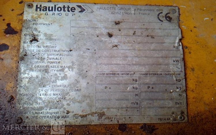 HAULOTTE NACELLE PLATEFORME CISEAUX COMPACT 10 – 10M – 625H – AN2012  SCI10206