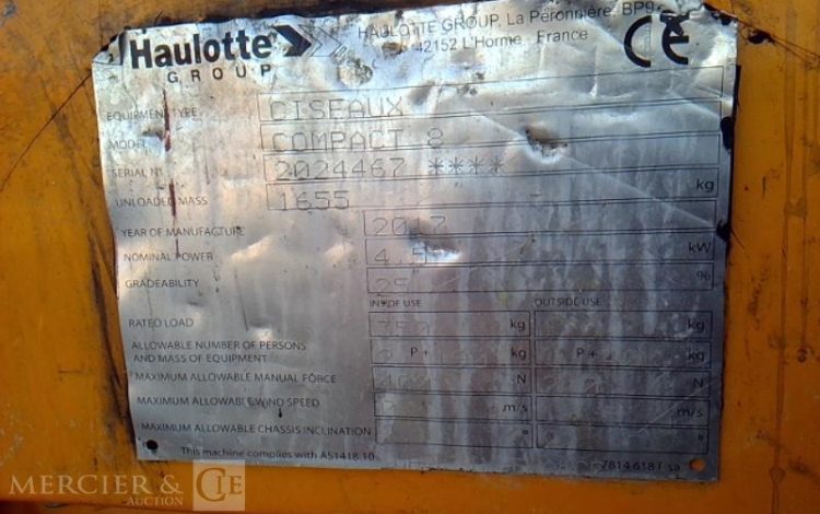 HAULOTTE NACELLE PLATEFORME CISEAUX COMPACT 8   – 8M – AN2017  SCI10854