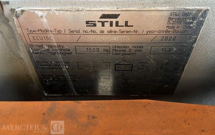 STILL TRANSPALETTE ELECTRIQUE TYPE ECU15C – CAP 1T5 – AN 2020 ORA X00575