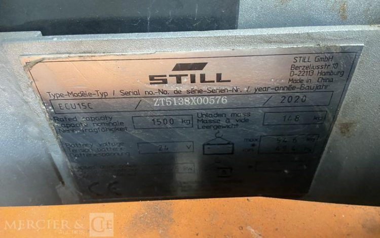 STILL TRANSPALETTE ELECTRIQUE TYPE ECU15C – CAP 1T5 – AN 2020 ORA X00576