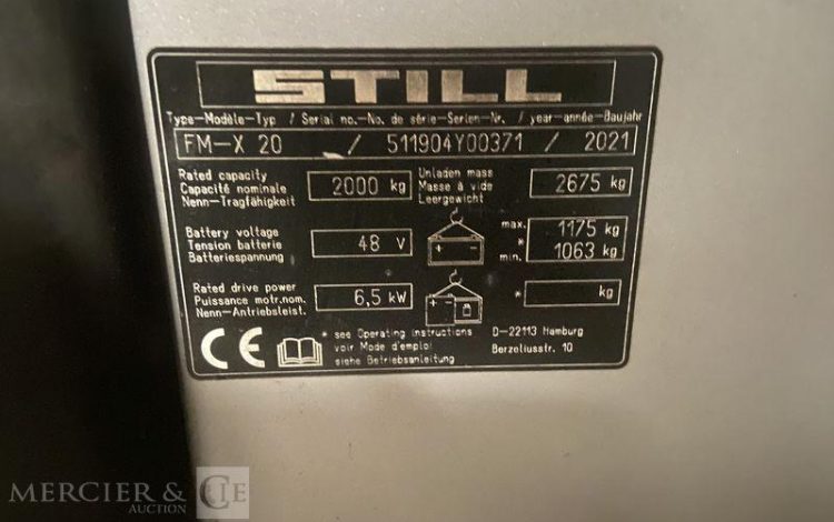 STILL CHARIOT ELEVATEUR ELECTRIQUE FM-X 20  CAP 2T – AN 2021 ORA Y00371