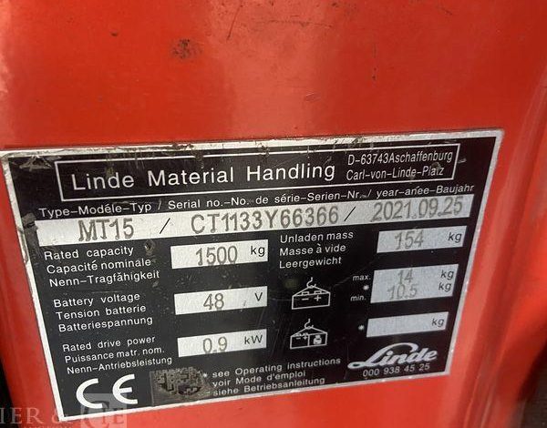 LINDE TRANSPALETTE ELECTRIQUE MT15 – CAP 1T5 – AN 2021 ROUGE Y66366