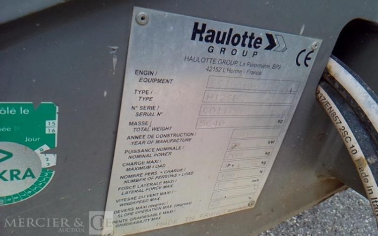 HAULOTTE NACELLE PLATEFORME CISEAUX H12SDX – 12M – 884H – AN2014  164 537