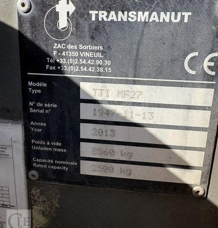 TRANSMANUT CHARIOT EMBARQUE TTI MF 27 – AN 2013 -PAS DE CLE- PAS D&rsquo;HEURES  471113