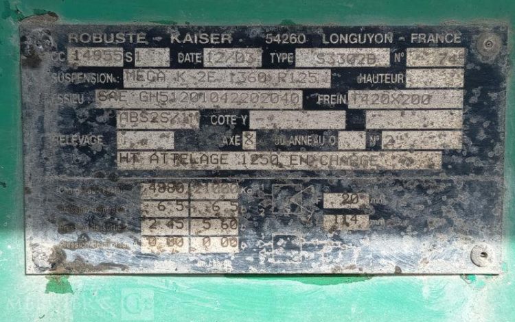 ROBUSTE KAISER SEMI REMORQUE BENNE BASCULANTE – 2 ESSIEUX –  PTAC : 33 TONNES – ANNEE 2004  568BKN59