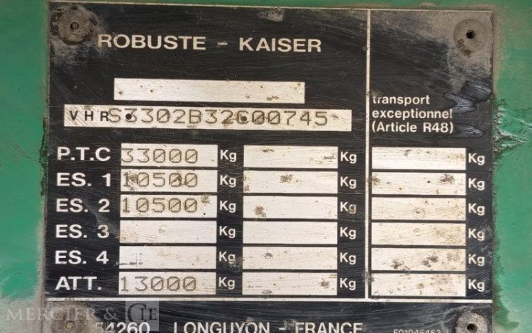 ROBUSTE KAISER SEMI REMORQUE BENNE BASCULANTE – 2 ESSIEUX –  PTAC : 33 TONNES – ANNEE 2004  568BKN59