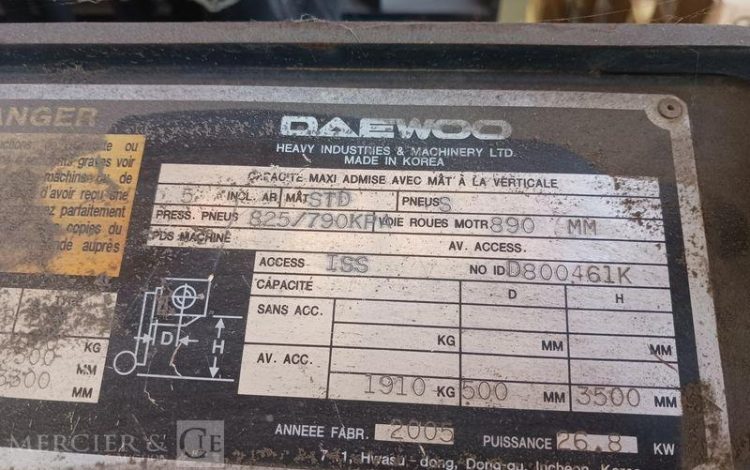 DAEWOO CHARIOT ELEVATEUR MAT FRONTAL GS20SC A GAZ AN2005 – EN DESIGNATION(83210)  800461