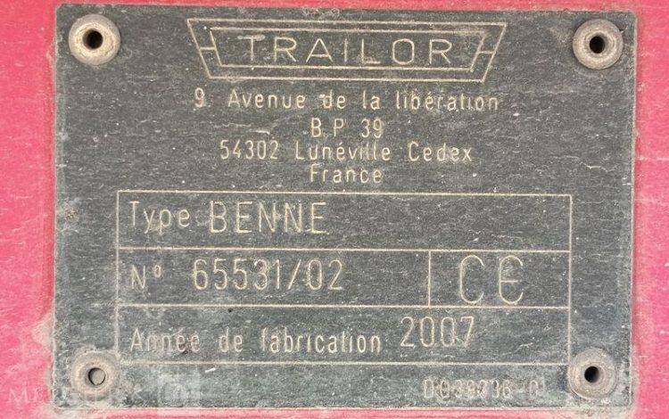 TRAILOR SEME REMORQUE BENNE BASCULANTE 2 ESSIEUS – PTAC : 33 TONNES – ANNEE 2017  810CTQ59