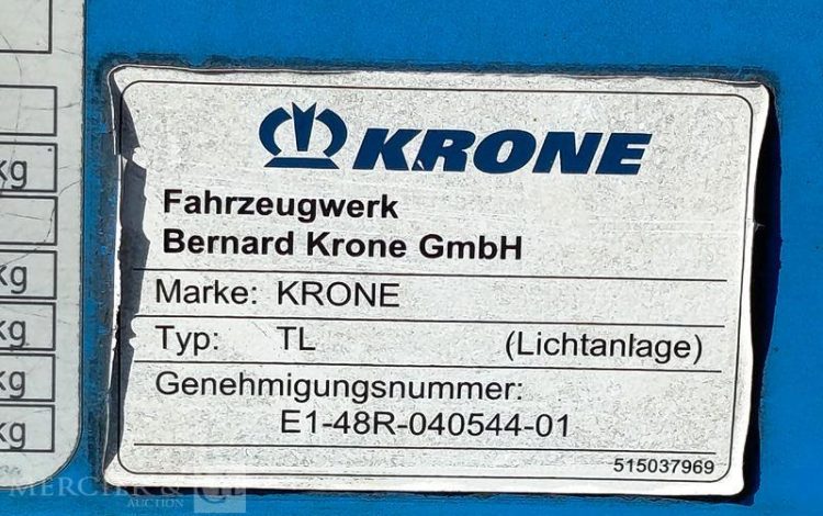 KRONE SEMI REMORQUE BACHEE 3 ESSIEUX PTAC : 38 TONNES – ANNEE 2012  CG-077-KW