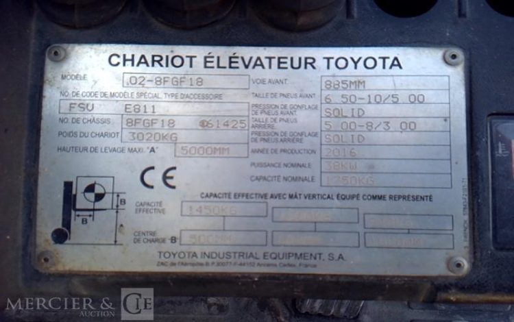 TOYOTA CHARIOT MAT FRONTAL 02-8FGF18 – 1T4 – 1240H – AN2016  CHA010087