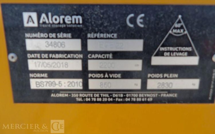 ALOREM CUVE CARBURANT ECE22 AN2018 AVEC POMPE DE DISTRIBUTION  CUVE010049