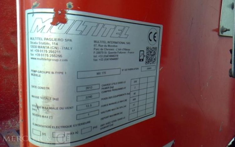 MULTITEL 35S11 NACELLE SUR VL 17M – 2631H – 217786KM – AN 2013 – ROUGE DA-244-PB