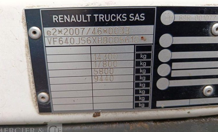 RENAULT PORTEUR D14 AVEC GROUPE FROID CARRIER – PTAC : 14 T – DIESEL BLANC EH-605-HV