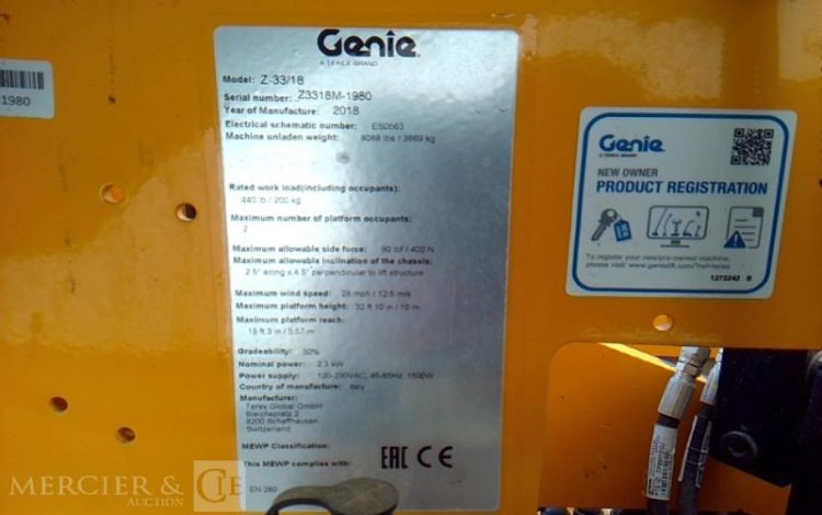 GENIE NACELLE ARTICULEE Z-33/18 – 12M -586H – AN2018  ELE010322